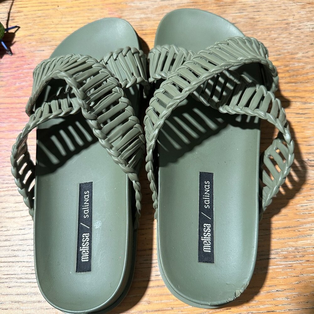 Melissa Salinas Women's Cosmic II Sandals Slip On Drark Moss Green size 8